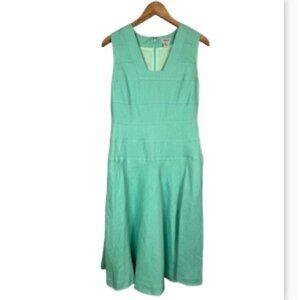J Peterman Linen Dress Size 4 Aquamarine Green Sleeveless Midi Tea Length